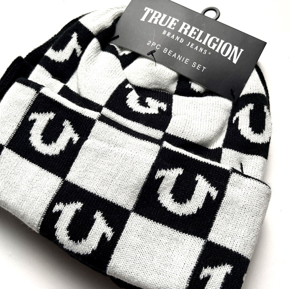 Bundle 2pc NWT TRUE RELIGION Beanie Knit Hat Skully Unisex One Size Checkered